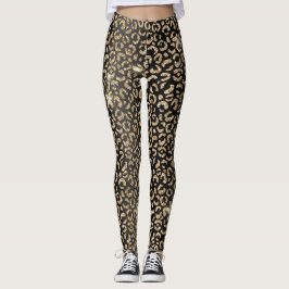 Legging Manchas de Leopardo Selvagem Brilhantes Preto e Do