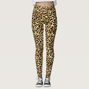 Legging Manchas de Leopardo Selvagem em Folha Dourada e Pr