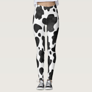 Legging Manchas de Vaca Padrão Impressão em Preto e Branco