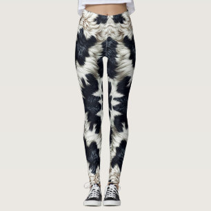 Legging Manchas de Vaca Preta e Branca Olhar Felpudo