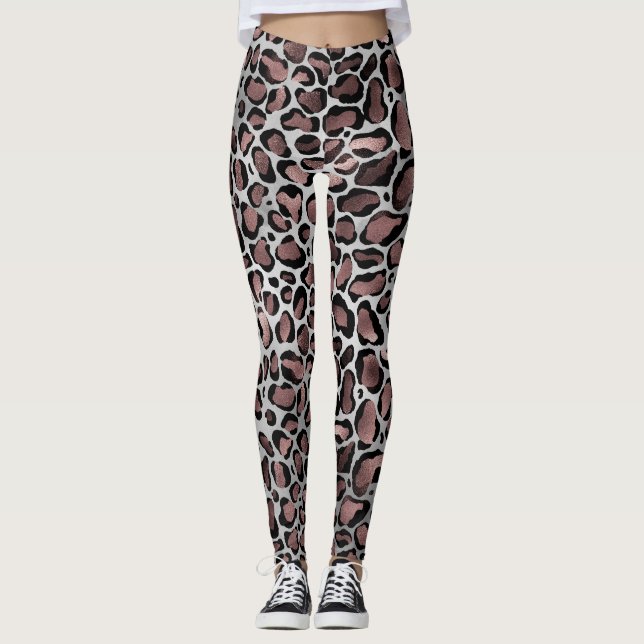 Legging Manchas-leopardo Douradas e pretas de Rosa metálic (Frente)