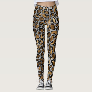 Legging Manchas-leopardo-Douradas e pretas, metalólicas, e