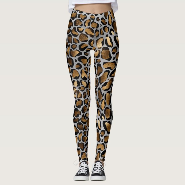 Legging Manchas-leopardo-Douradas e pretas, metalólicas, e (Frente)