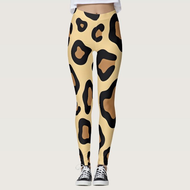 Legging Manchas-leopardo-negras em bronzeado e castanho (Frente)