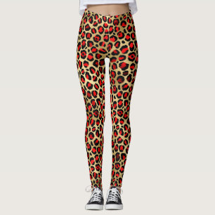 Legging Manchas na moda vermelho-escarlate e dourado-folha