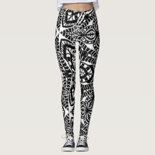 Legging mandala abstrato art geométrico b&W