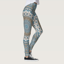 Legging Mandala Azul e Bege Padrão Geométrico Intrincado