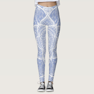 Legging Mandala azul e branca - Loergann em Blueberry