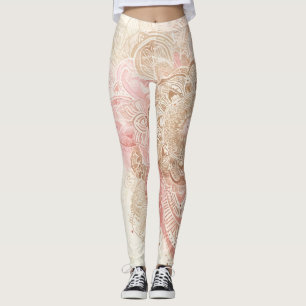 Legging Mandala Boêmio Boho Rosa Marrom Creme Moda