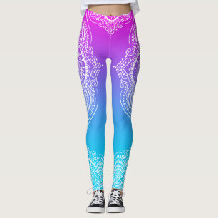 Legging Mandala branca sobre o ombro rosa a azul