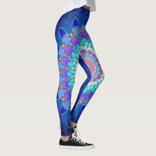 Legging Mandala da flor de Lotus - violeta ciana azul