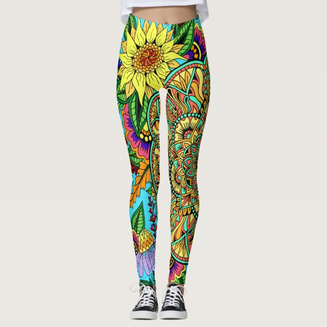 Legging Mandala da página da flor (Frente)