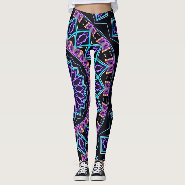 Legging Mandala de Blacklight do delírio de NYC Techno (Frente)