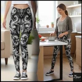 Legging Mandalá de Filigrana Ornamental Preto e Branco Mon