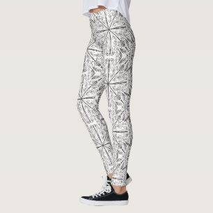 Legging Mandala de Henna Preto Branco Floral