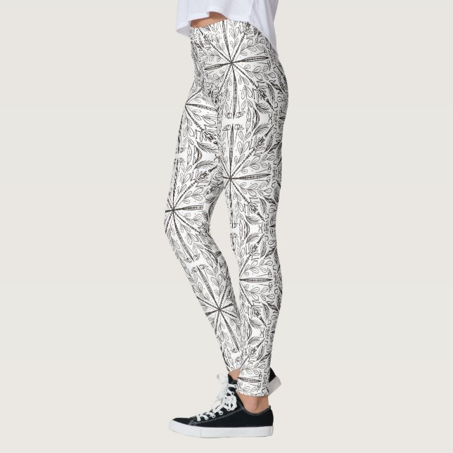 Legging Mandala de Henna Preto Branco Floral (Esquerda)