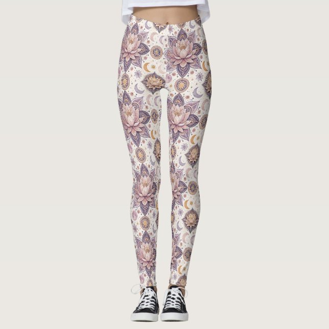 Legging Mandala de Lótus Celestial Padrão de Design Espiri (Frente)