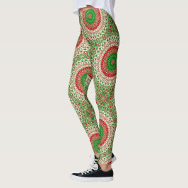 Legging Mandala de Natal clássico em vermelho, verde e Dou