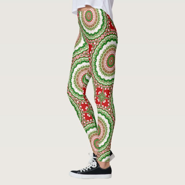 Legging Mandala de Natal em Vermelho, Verde e Dourado Quen (Esquerda)