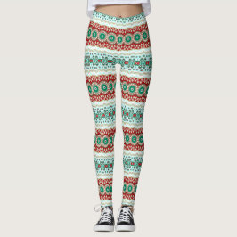 Legging Mandala de Natal em Vermelho, Verde e Fosco Azul
