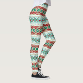 Legging Mandala de Natal em Vermelho, Verde e Fosco Azul