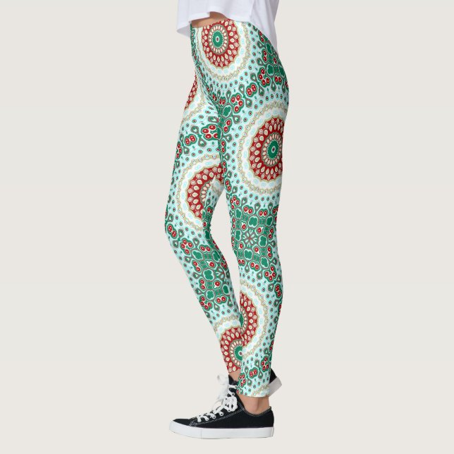 Legging Mandala de Natal em Vermelho, Verde e Fosco Azul (Esquerda)