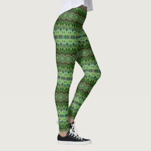 Legging Mandala de Pena de Pavão Esmeralda e Simetria Azul