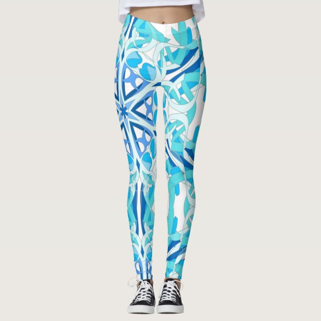 Legging Mandala Design, Blue Ivy em Branco (Frente)