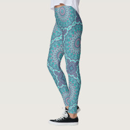 Legging Mandala em Aquarela em Azul-turquesa e Roxo