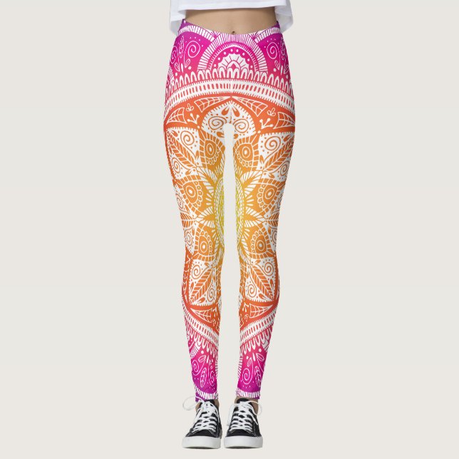 Legging Mandala floral fundamental: vindima colorida. (Frente)