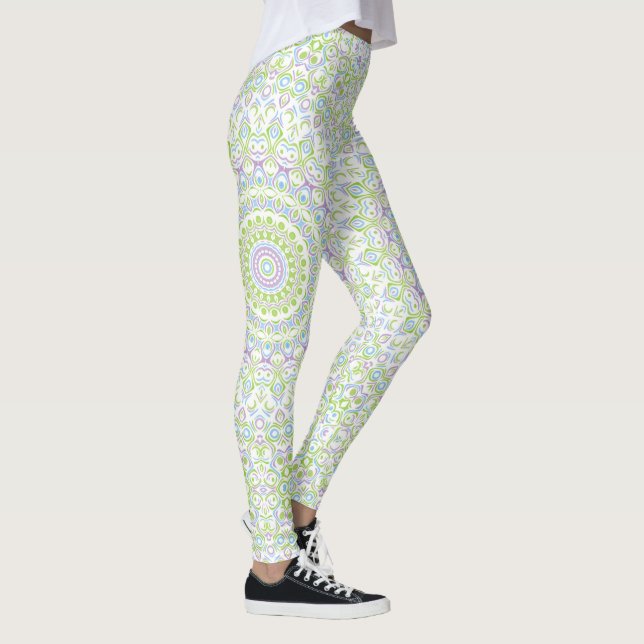 Legging Mandala Fresca de Primavera em Verde, Azul e Lavan (Direita)