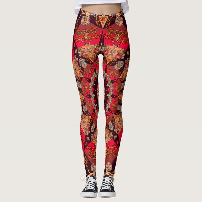 Legging Mandala luxuosa, perfeita, floral estrelado. (Frente)