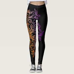 Legging Mandala roxa alaranjada elegante do inclinação