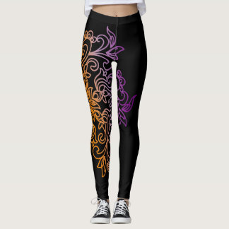 Legging Mandala roxa alaranjada elegante do inclinação