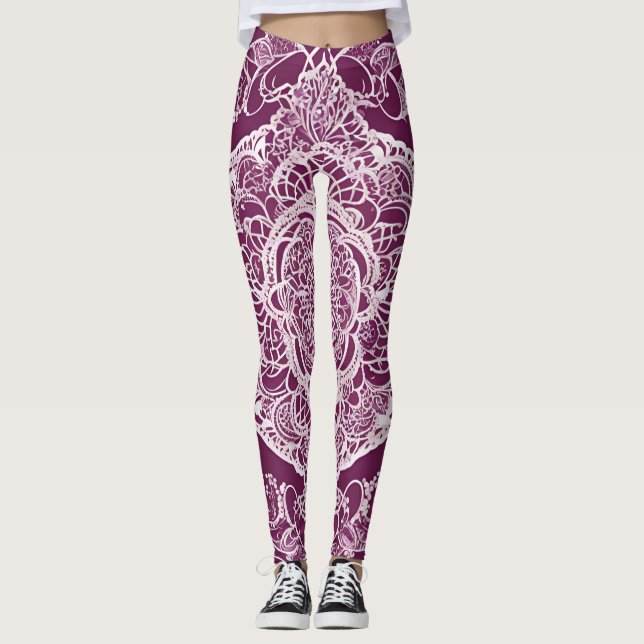 Legging Mandala roxa arte de IA (Frente)