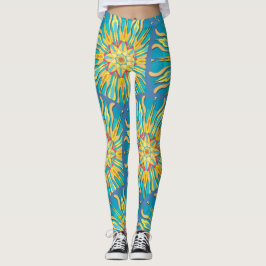 Legging Mandala Sun Deusa, Reds Yellows em Aqua