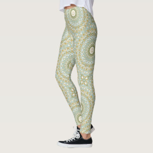 Legging Mandala Terroso em Verde, Dourado e Azul Suave