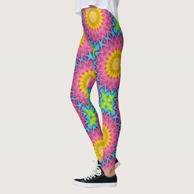 Legging Mandalá Tie-Dye Arco-íris com Simetria Vibrante (Esquerda)