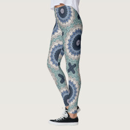 Legging Mandalas Azul e Turquesa com Simetria Geométrica