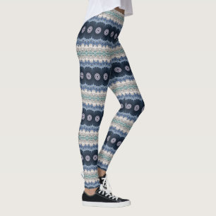 Legging Mandalas Azul e Turquesa com Simetria Geométrica