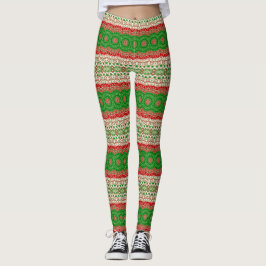 Legging Mandalas Clássicas de Feriado em Vermelho, Verde e