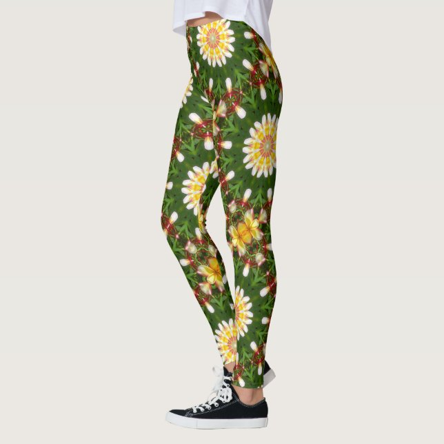 Legging Mandalas de Flor de Plumeria com Simetria Tropical (Esquerda)