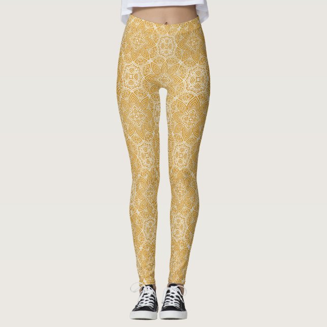 Legging Mandalas Douradas de vários designs de Círculos Ge (Frente)