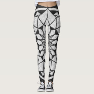 Legging Mandalas Estrelados tricô preto e branco