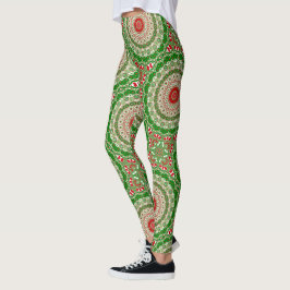 Legging Mandalas Festivas Vermelhas e Verdes com Simetria