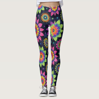 Legging Mandalas Florais Neon Padrão Contínuo