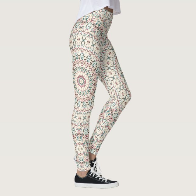 Legging Mandalas Geométricas Intrincadas em Turquesa, Rosa (Direita)