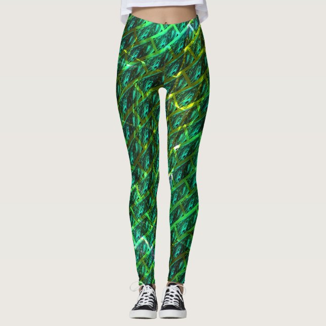 Legging Mano verde, arranhado, grelha ou tijolo diferente (Frente)