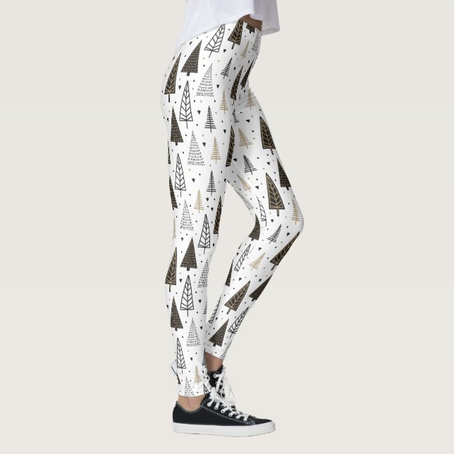 Legging Mão Dourado preta moderna pinheiros tirados (Direita)