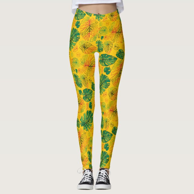 Legging Mão Feliz Desenhou a Coordenada Amarela Monstera (Frente)